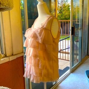 LOFT ANN TAYLOR LOFT BLUSH PINK SLEEVELESS TIERED SHEER RUFFLE TOP Sz SM…